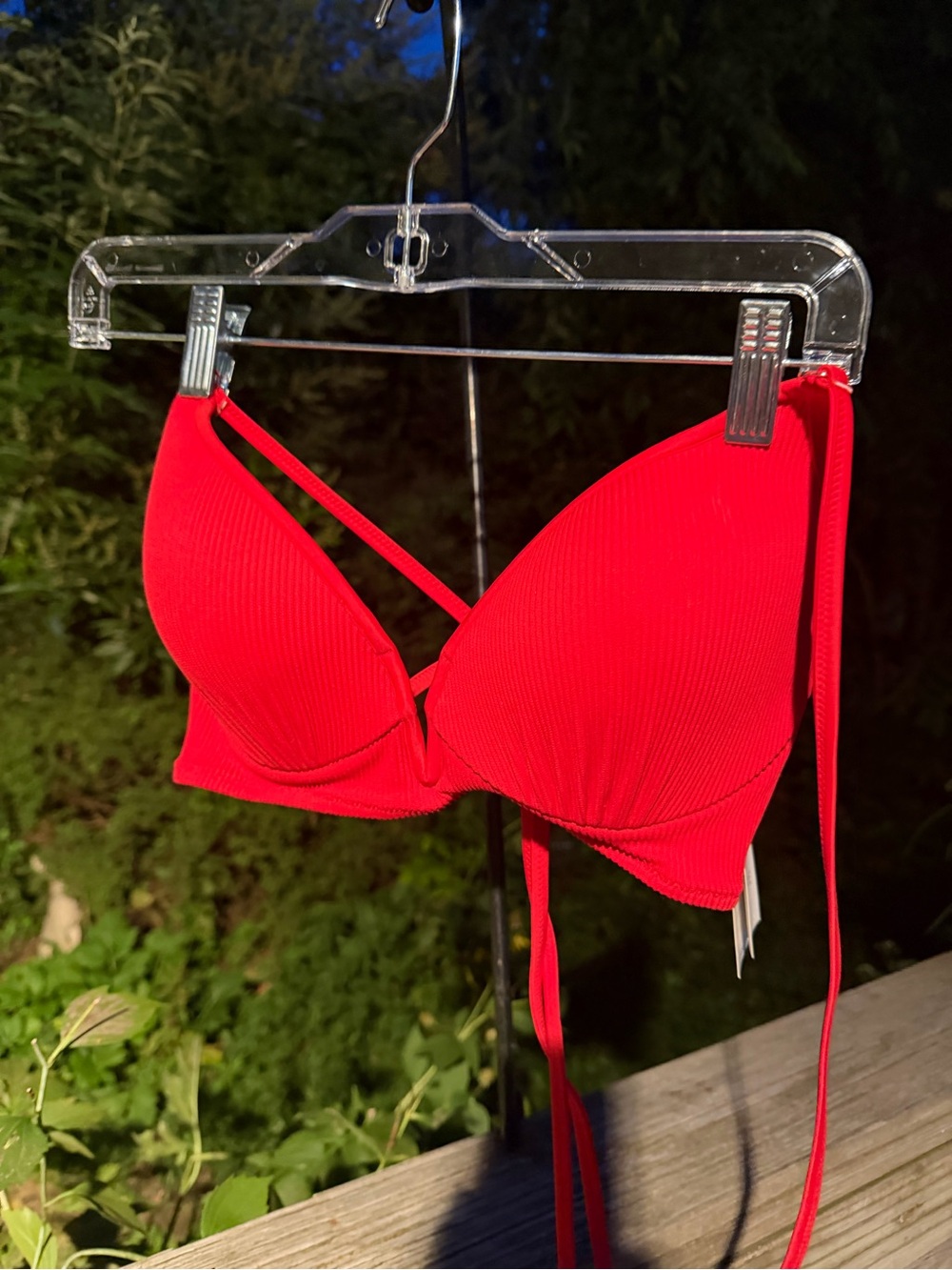 Red Shade & Shore Bathing Suit Top NWT Lace Up Back Size 36B Lightly Lined
